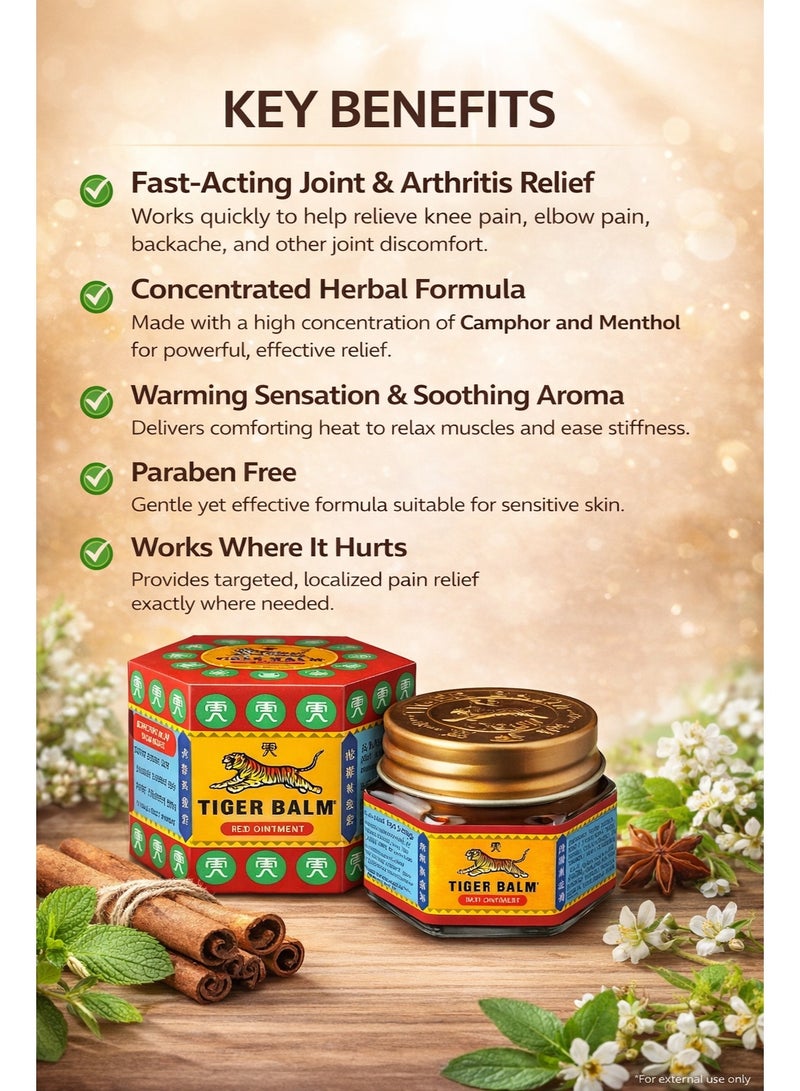 مرهم تايجر بالم الأحمر قوة إضافية 10 جم – عبوة من 6 | تخفيف سريع لآلام المفاصل والتهاب المفاصل | تركيبة عشبية دافئة بالكافور والمنثول - Image 3